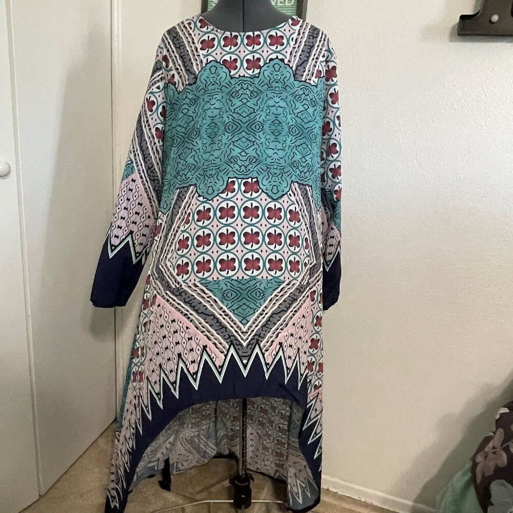 Pink and Blue High-Low Blouse